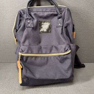 Black Structured Canvas Backpack with Wide Mouth Opening
